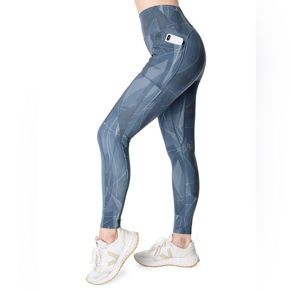 Sweaty Betty Super Sculpt High-Waisted Zig Zag Crop Yoga Leggings Blue Small